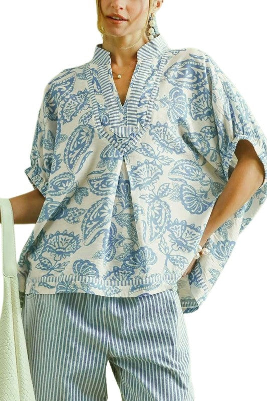 UMGEE Botanical Contrast Top Blue Mix
