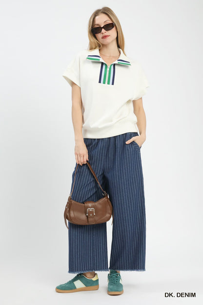 UMGEE Dark Denim Stripe Wide Leg Pant