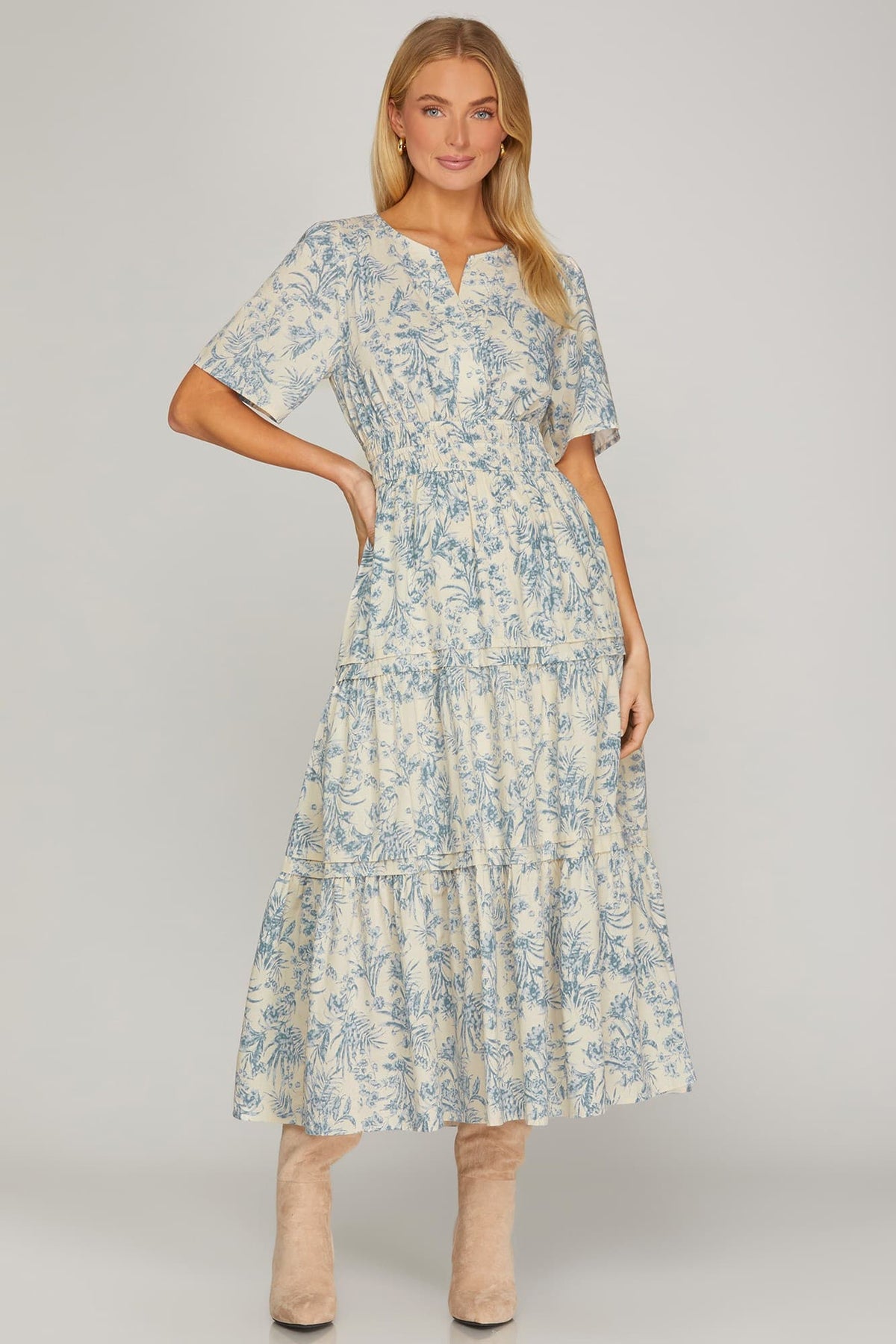 Catalina Blue Floral Tiered Dress