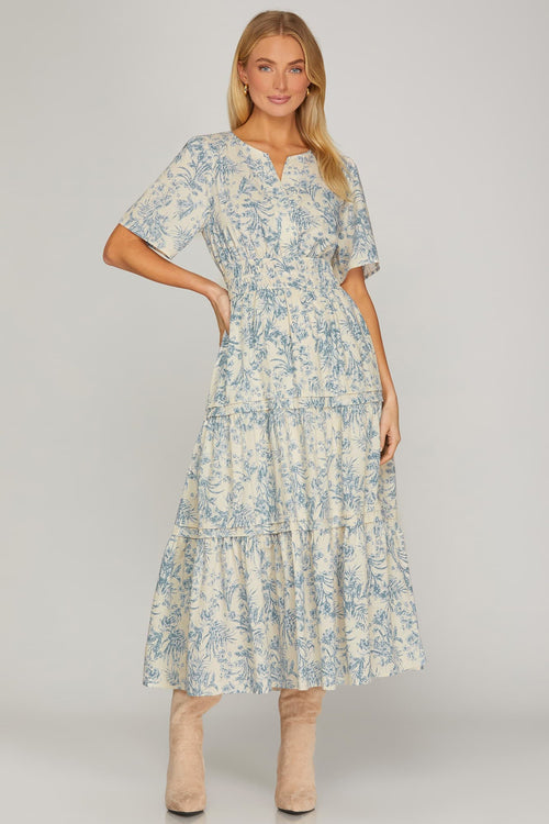 Catalina Blue Floral Tiered Dress