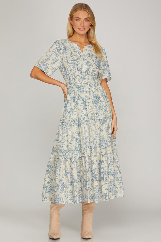 Catalina Blue Floral Tiered Dress