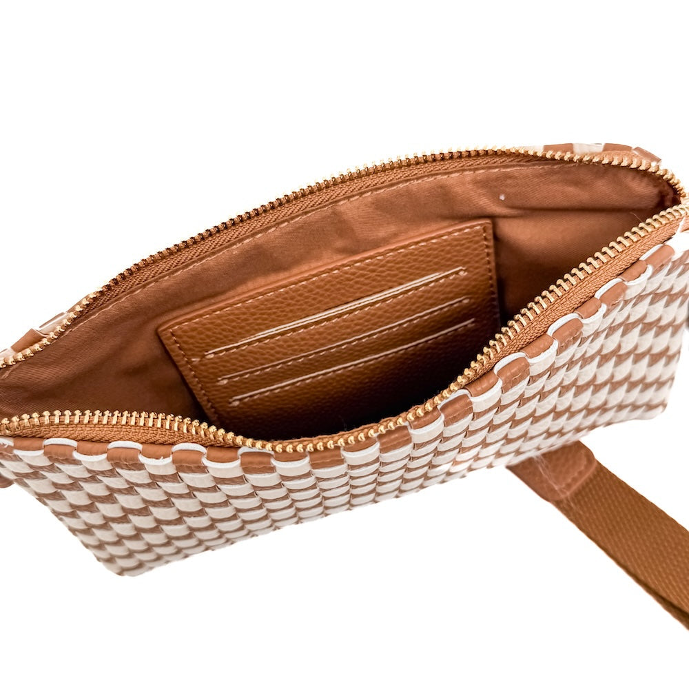 Emma Woven Clutch Wristlet Checker Brown