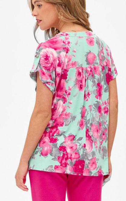 Lizzy Short Sleeve Top Mint Pink Floral