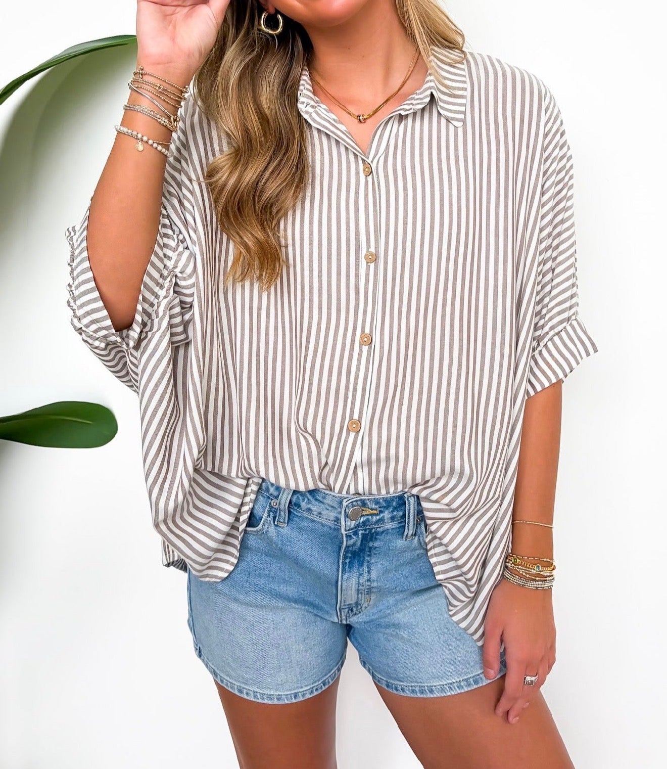 Lucky Stripes Oversized Button Up Brown Stripe