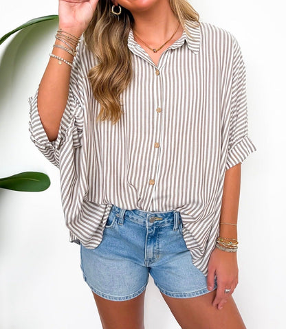 Lucky Stripes Oversized Button Up Brown Stripe