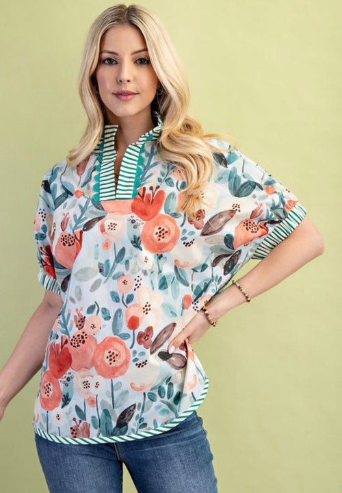 Poppy Floral Top Green Mix