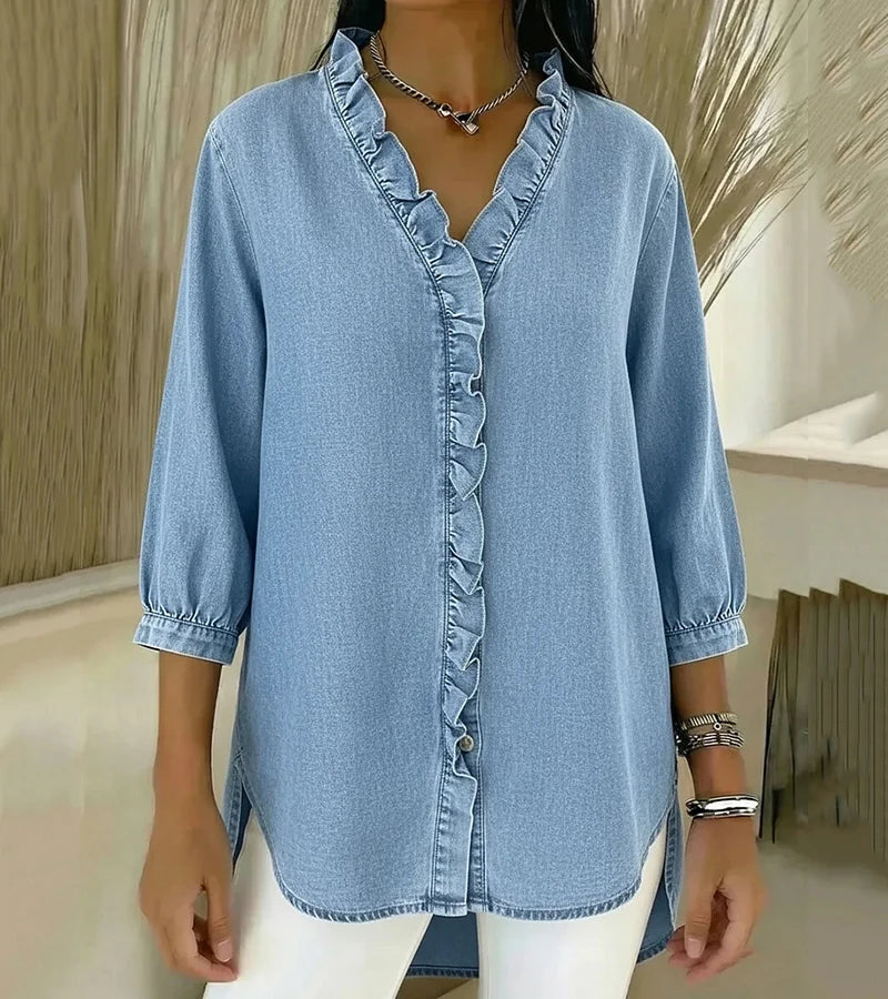 Aelyssa - Soft-Touch Ruffle V-Neck Blouse