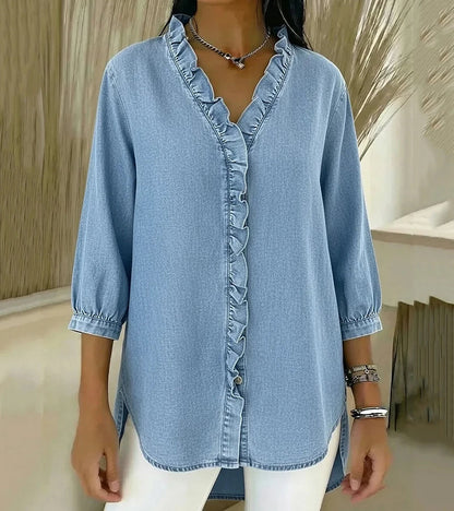 Aelyssa - Soft-Touch Ruffle V-Neck Blouse
