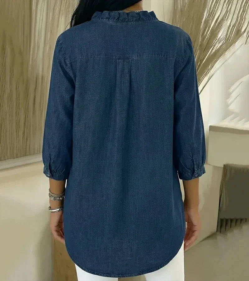 Aelyssa - Soft-Touch Ruffle V-Neck Blouse