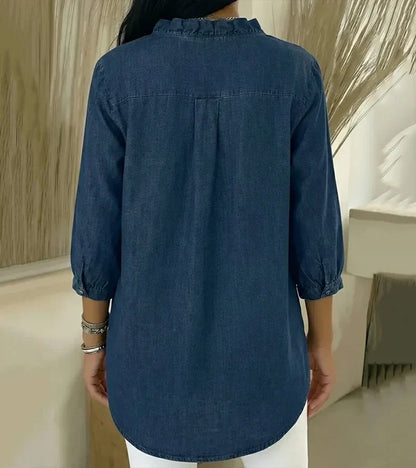Aelyssa - Soft-Touch Ruffle V-Neck Blouse