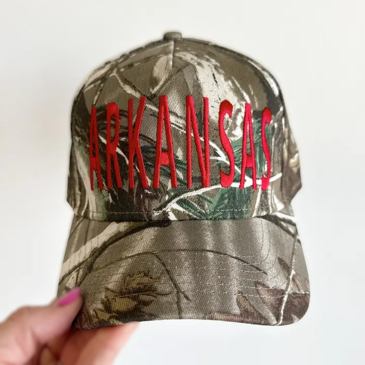 Embroidered Camo Arkansas Trucker Hat