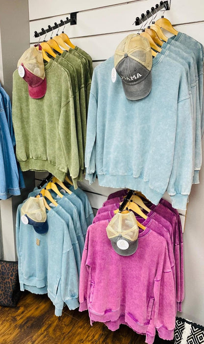 Acid Wash Fleece Sweatshirt Hot Pink