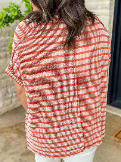 Stripe Two Tone Textured Top Sunset