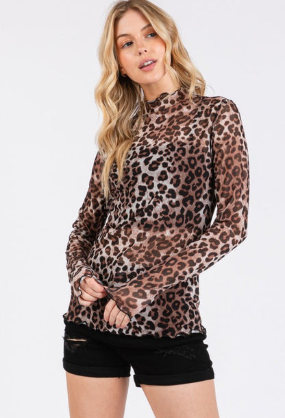 Leopard Mesh Layering Top