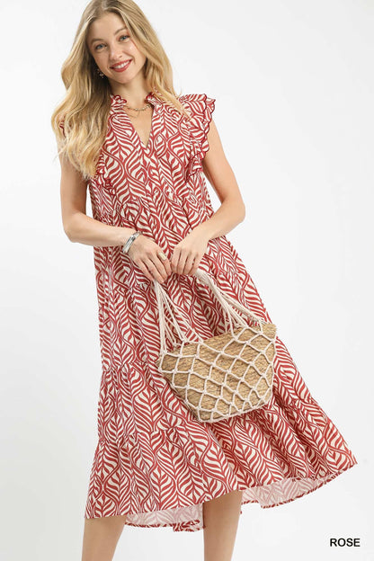 UMGEE Leaf Print Abstract Dress Rose