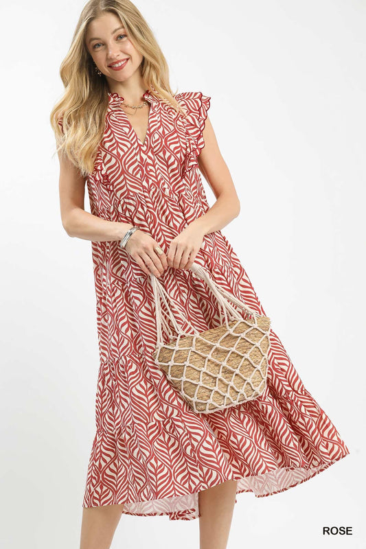 UMGEE Leaf Print Abstract Dress Rose