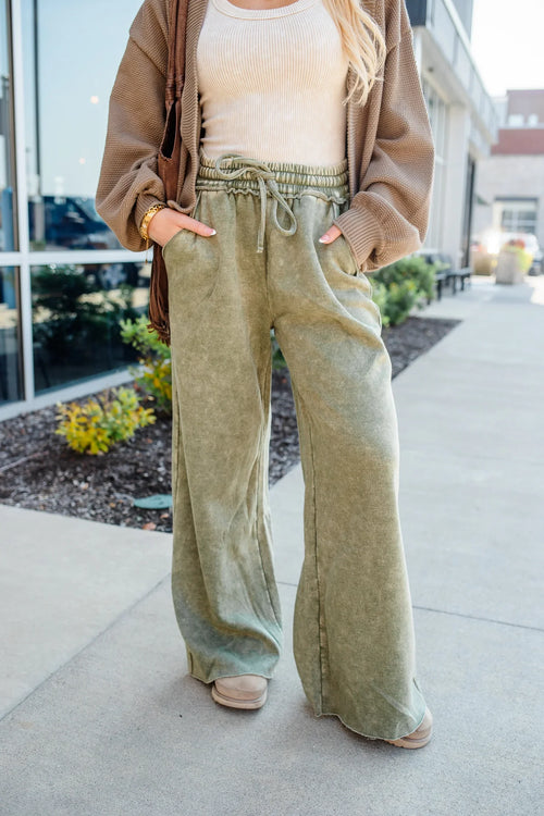 Mineral Wash Full Length Lounge Pant Light Olive