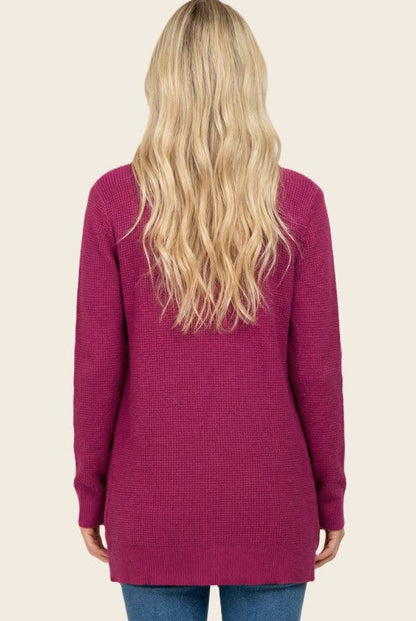 Waffle Texture Solid Cardigan Plum