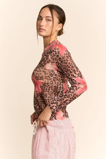 Leopard Floral Mesh Top