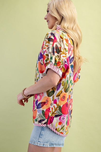 Poppy Floral Top Fuchsia Mix
