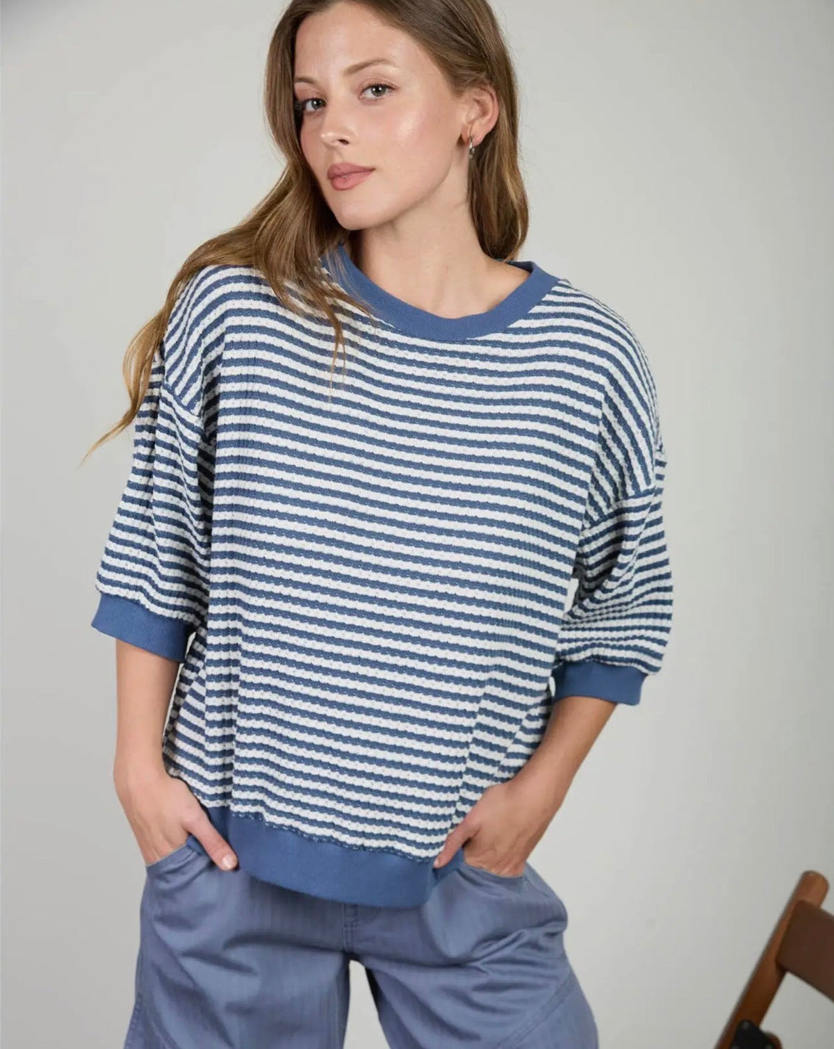 Blue Stripe Knit Top