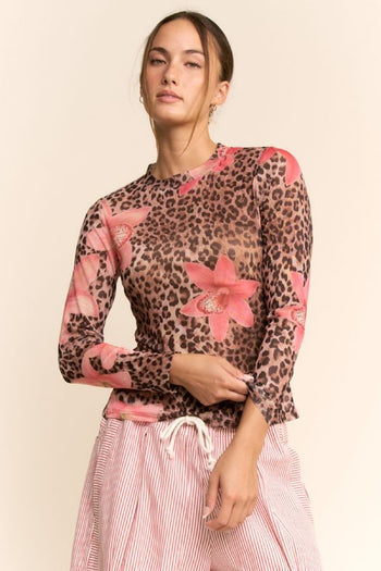 Leopard Floral Mesh Top