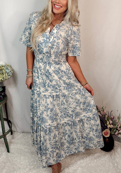 Catalina Blue Floral Tiered Dress