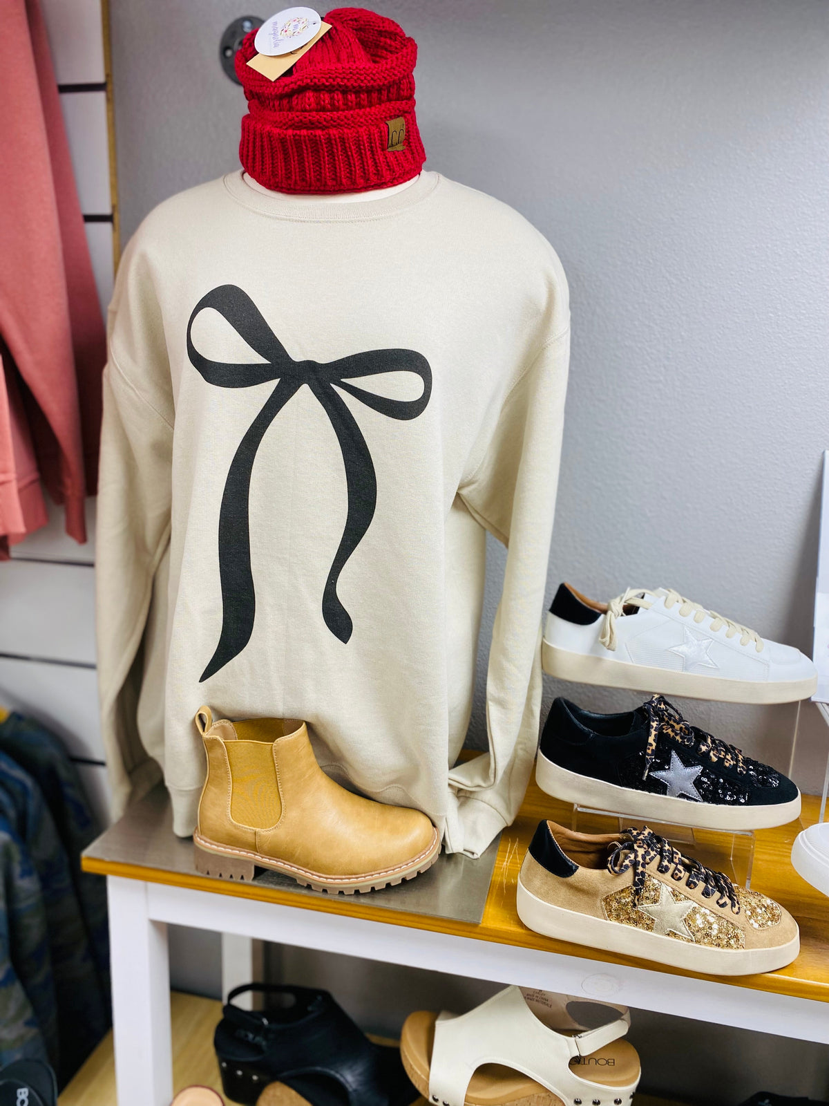 Beige Bow Coquette Premium Sweatshirt