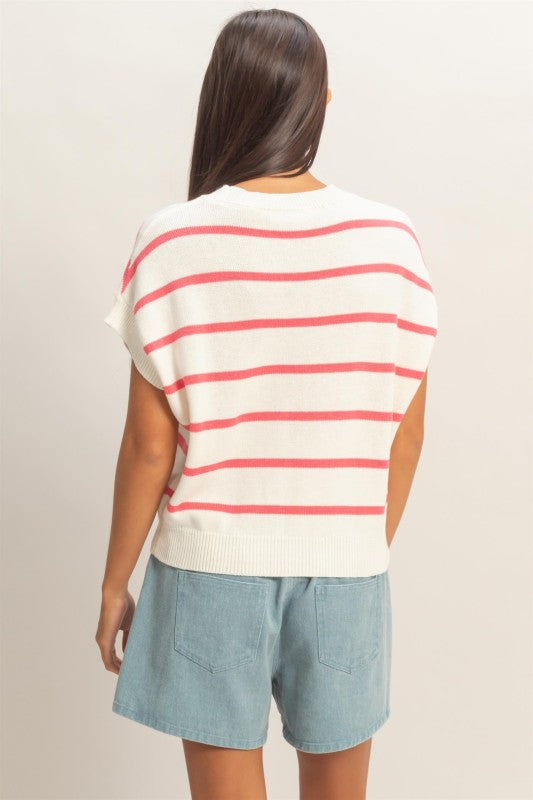 Stripe Crew Neck Knit Top Rose
