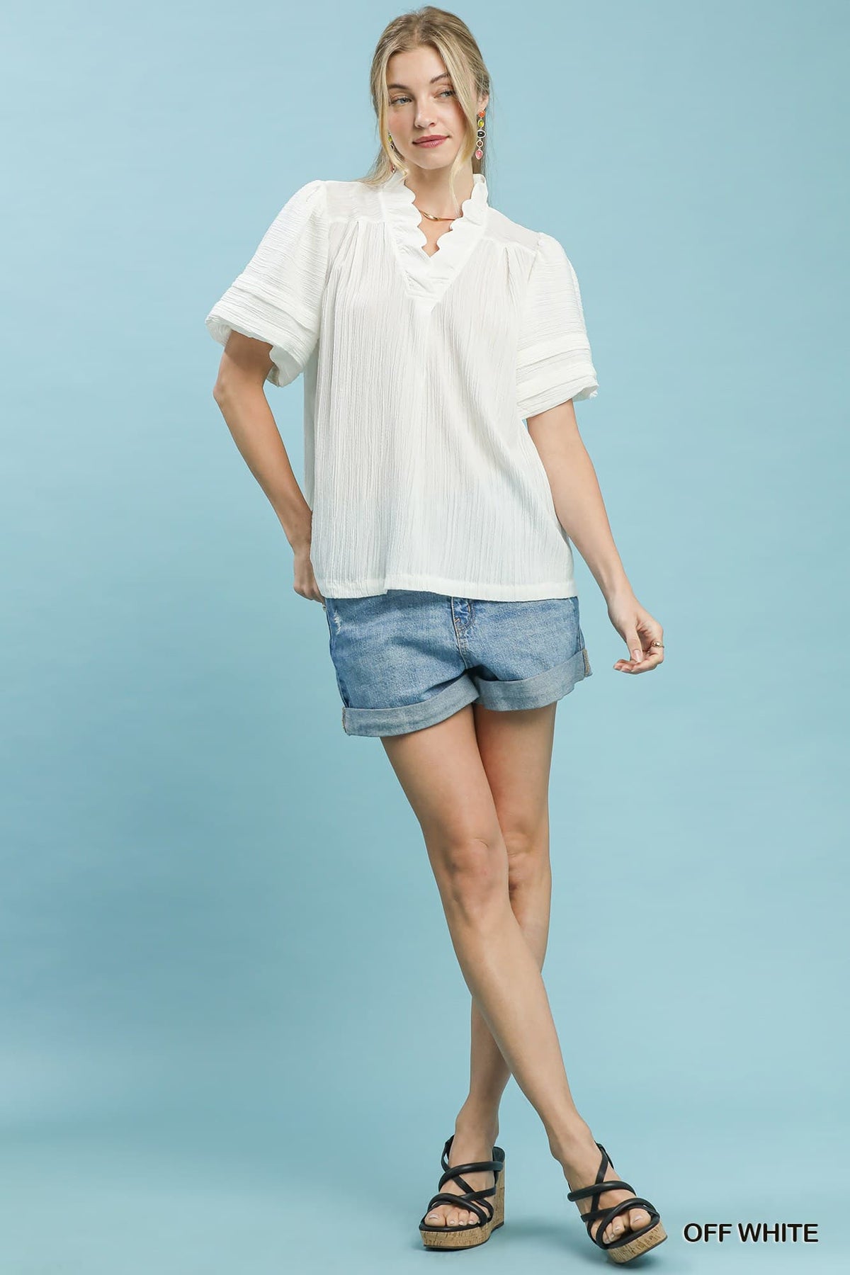 UMGEE Bubble Sleeve Top Off White