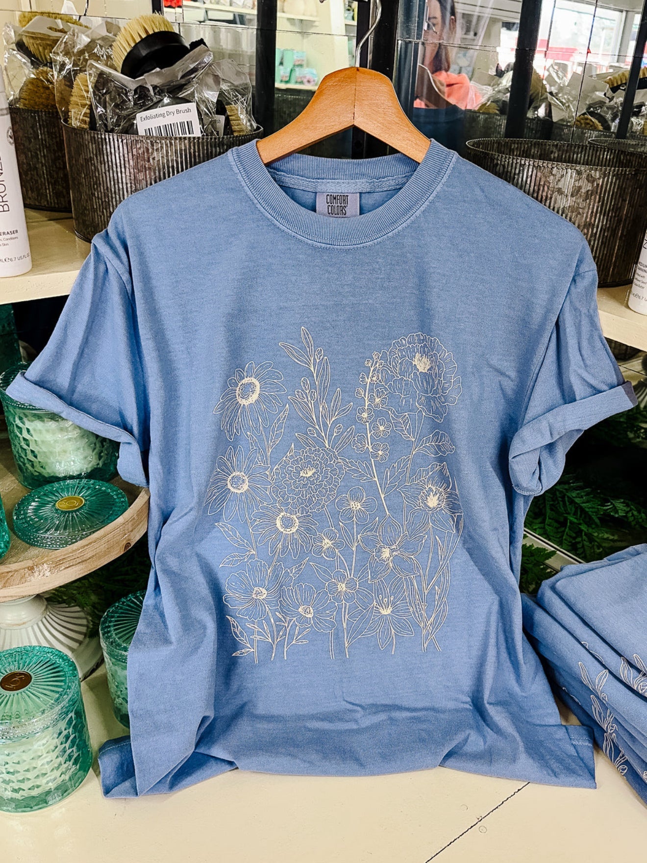 Comfort Colors Denim Blue Outline Floral Tee