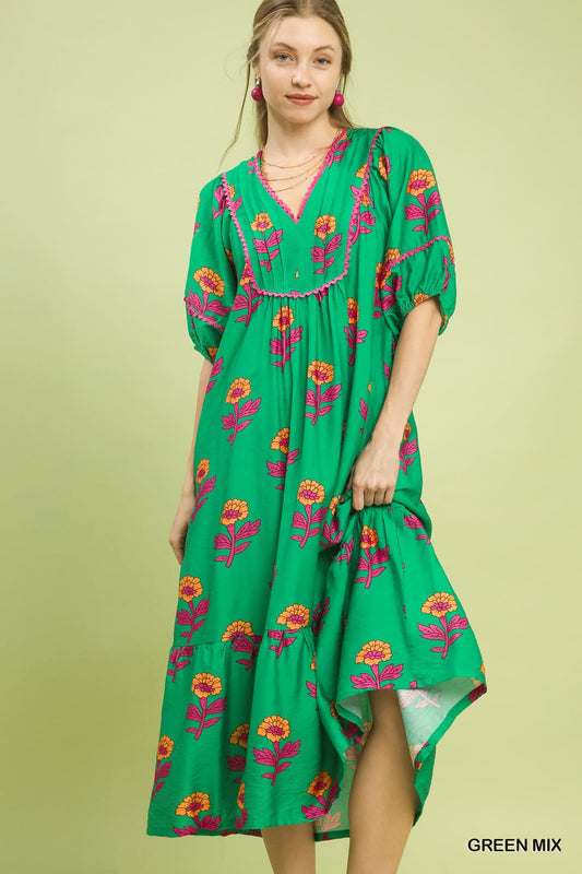 UMGEE Jade Green Floral Maxi Dress