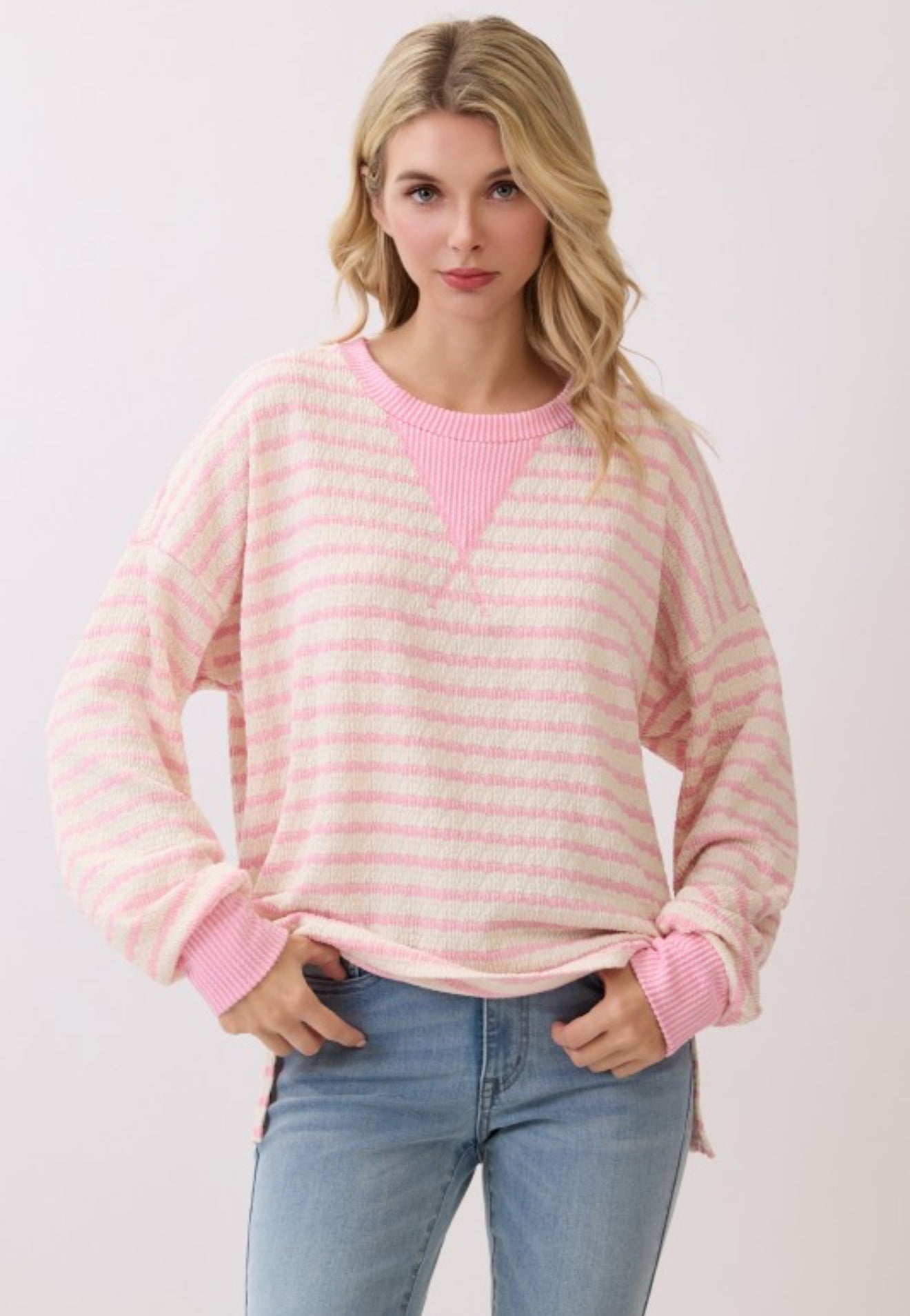 Stripe Knit Pullover Top Pink