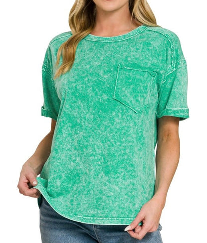 Halo Mineral Washed Pocket Tee Green