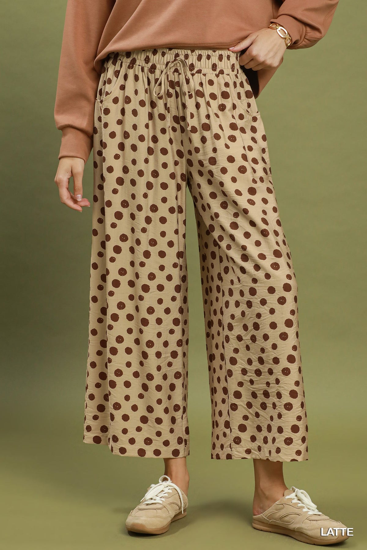 UMGEE Polka Dot Wide Leg Pant Latte