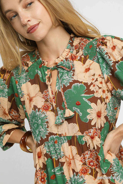 UMGEE Mixed Floral Tiered Midi Dress