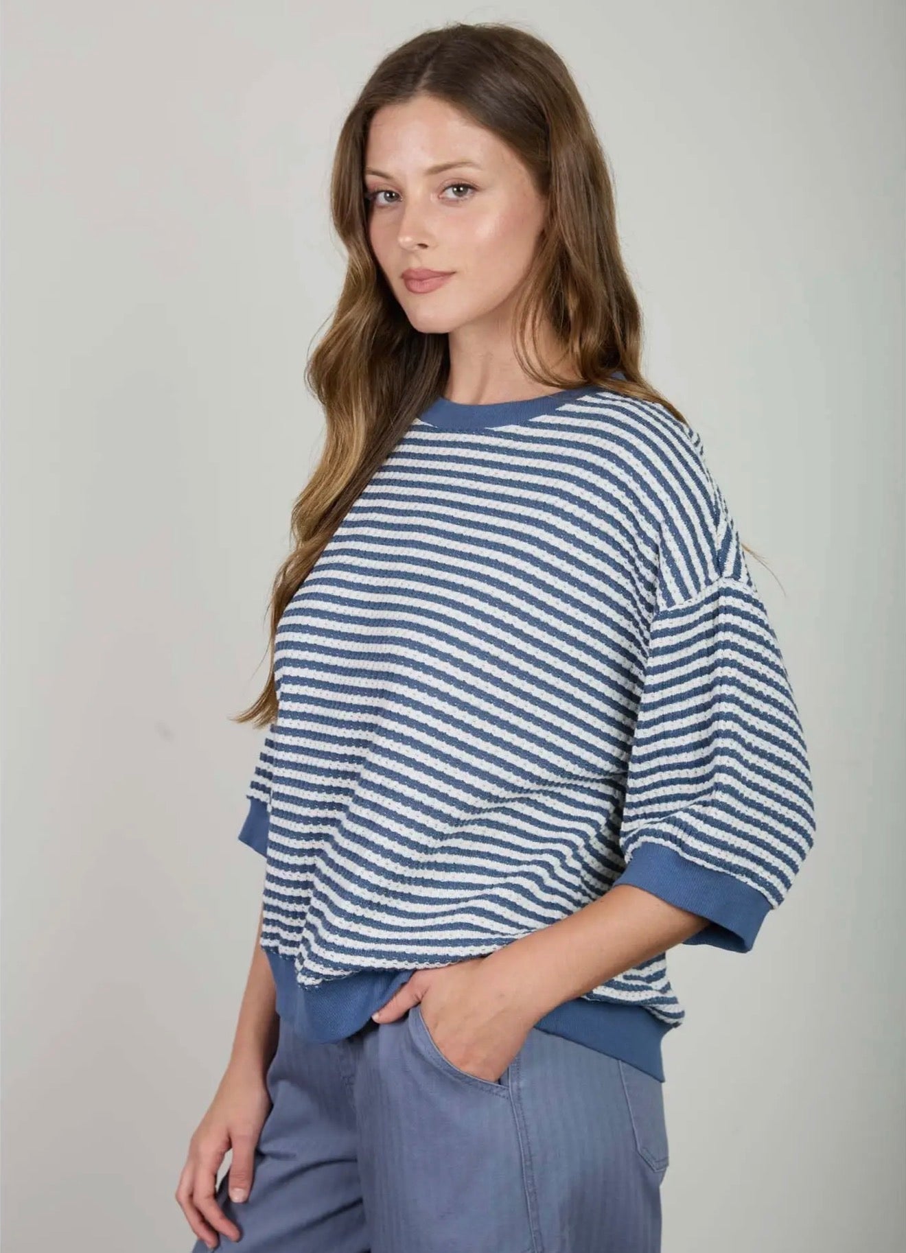 Blue Stripe Knit Top