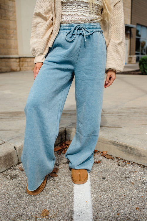 Mineral Wash Full Length Lounge Pant Blue Grey