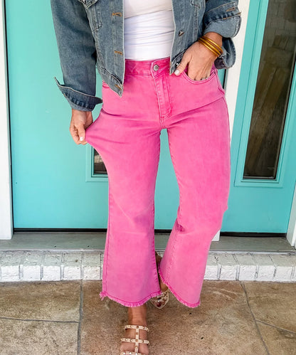 Zenana Denim Hot Pink Acid Wash Straight Jean