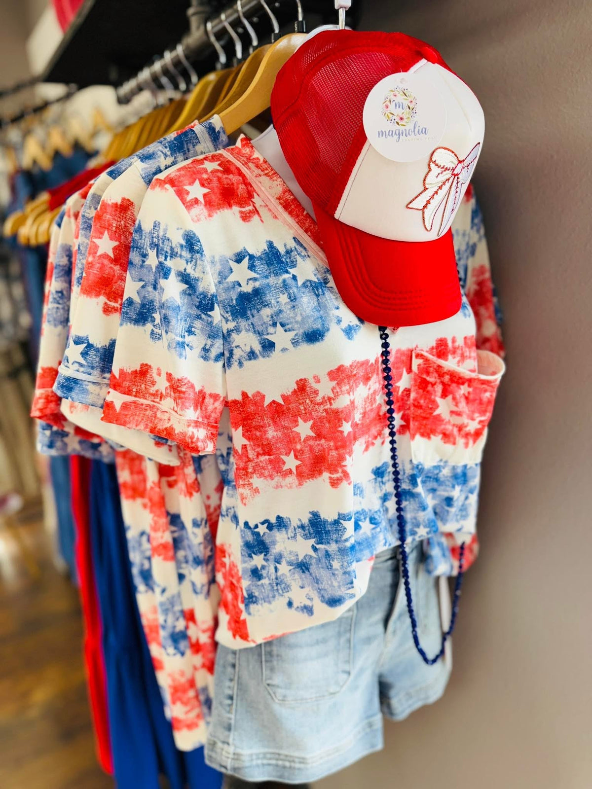 Stars & Stripes V Neck Top