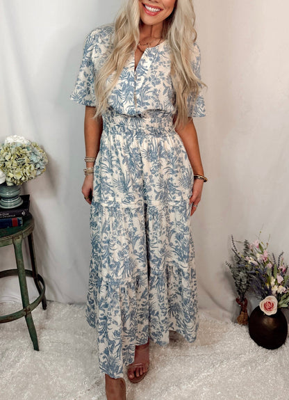 Catalina Blue Floral Tiered Dress