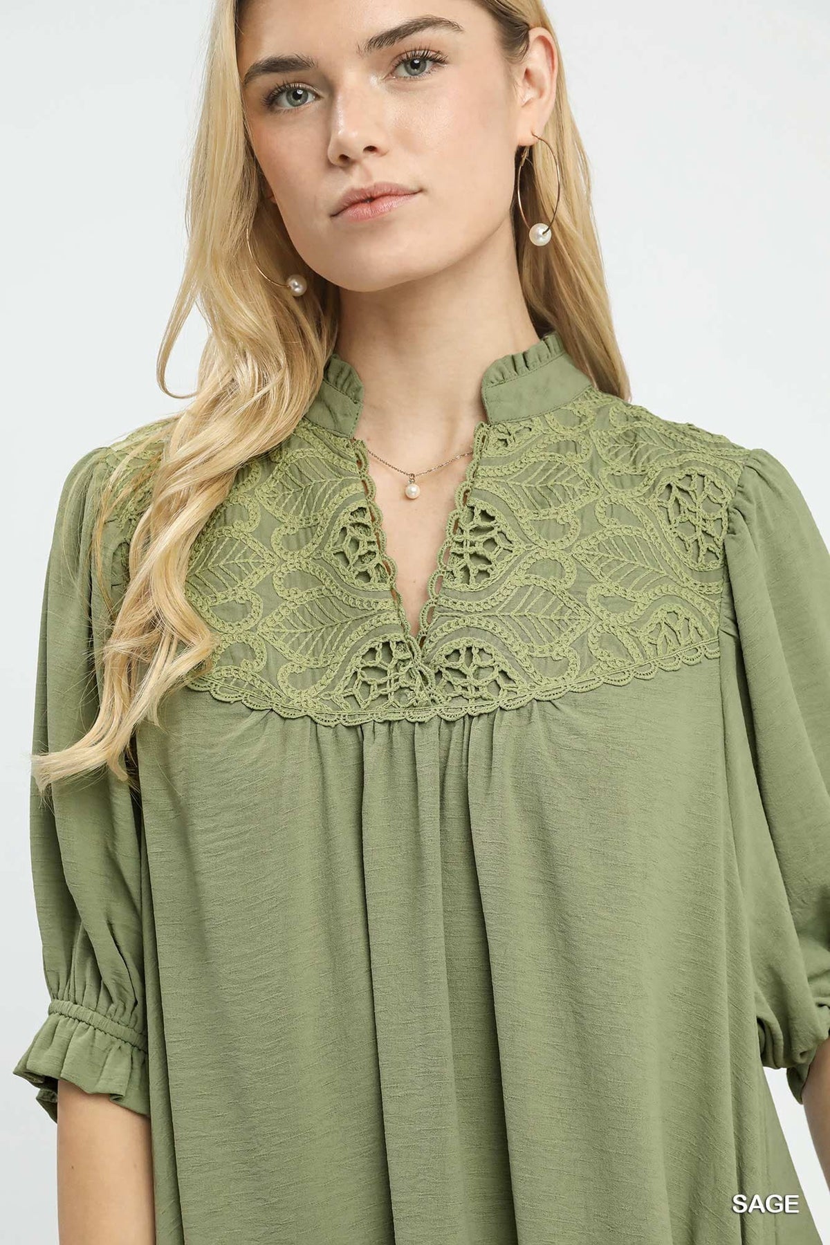 UMGEE Lace Detail Tiered Dress Sage