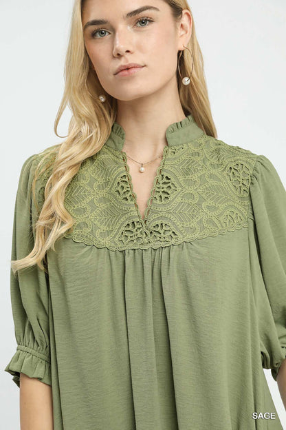 UMGEE Lace Detail Tiered Dress Sage