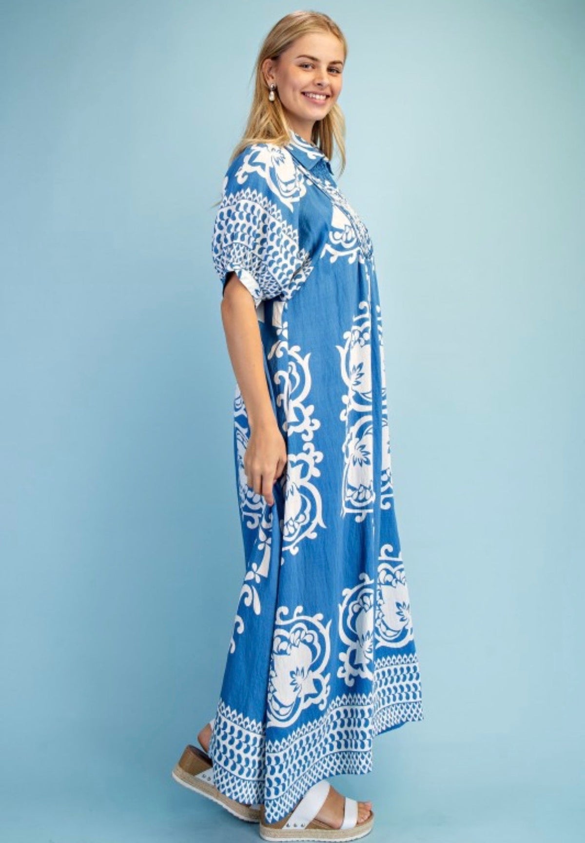 French Blue Mix Maxi Dress