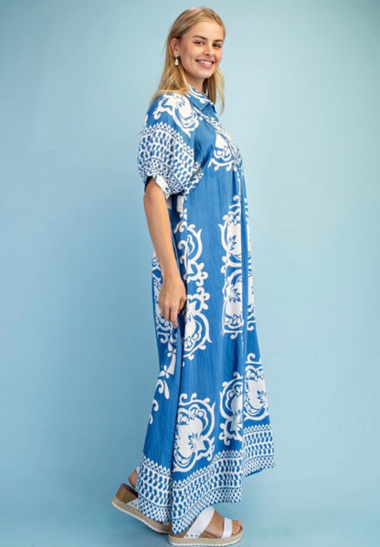 French Blue Mix Maxi Dress