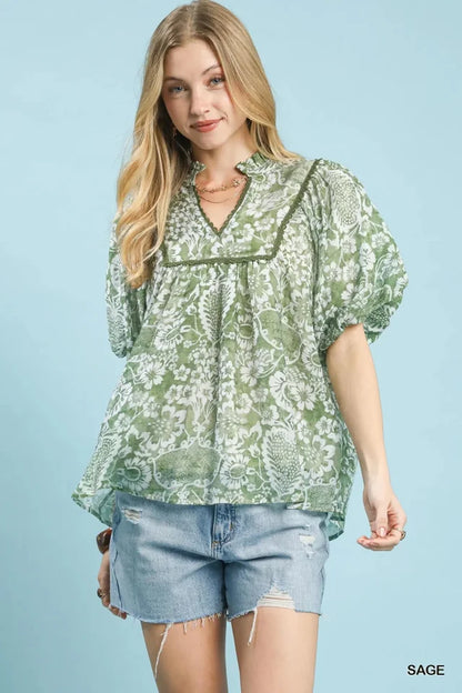 UMGEE Collins Abstract Top Green Mix