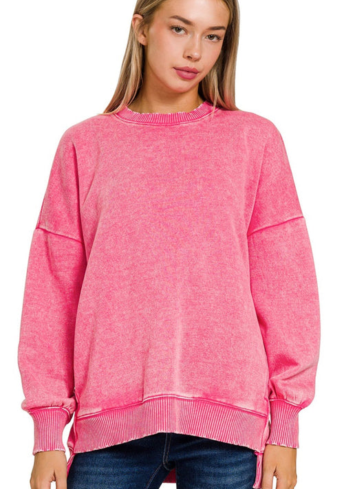 Acid Wash Fleece Sweatshirt Hot Pink
