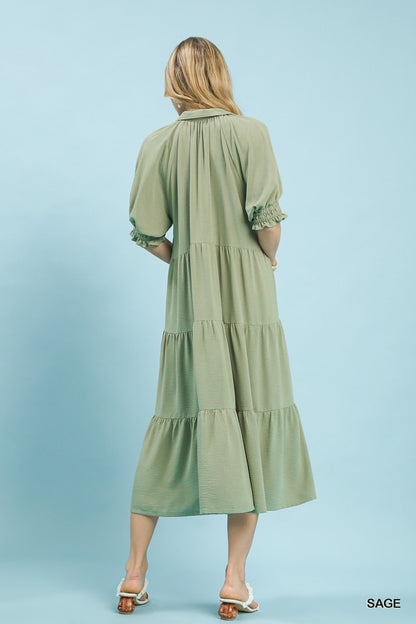 UMGEE Solid Tiered Midi Dress Sage