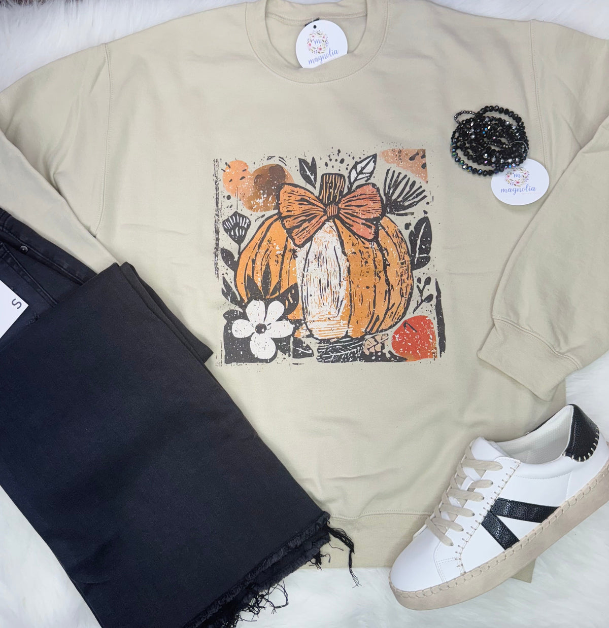 Cream Pumpkin Boho Harvest Sweatshirt