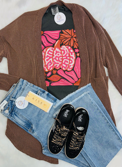 Comfort Colors Charcoal Pumpkin Floral Tee